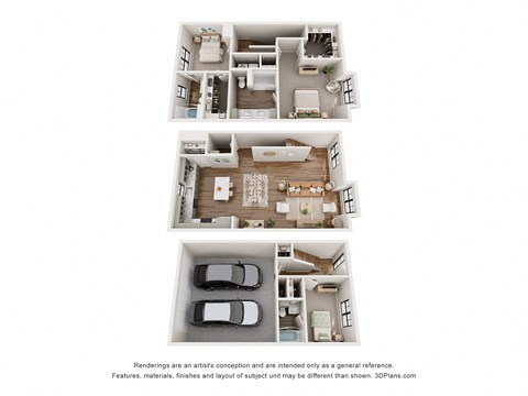 Floor plan for 3 beds, 3.5 baths, 1752 sqft